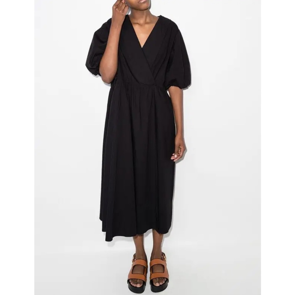 St. Agni Black cotton puff-sleeve dress small